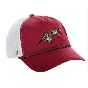 Drake Waterfowl Retro Pintail Duck Patch Rope Hat Trucker Cap Red White NWT